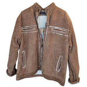 NWT Brown/Tan Thick Seude Jacket with Sherpa Lining Throughout Entire Body